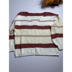 PUWEI Women's Pullover Sweater V Neck Stripe Color Block Loose Long Sleeve Sz XL